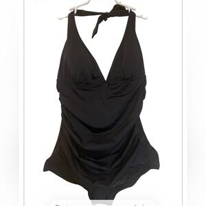 Speedo Black Plus Size One Piece Swimsuit Sz 18 Halter Ruched Classic